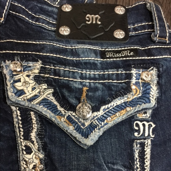 Miss Me Denim - Miss Me flap boot pocket w crystal embellishments